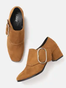 Lavie Women Tan Brown Solid Suede Finish Heeled Shoes