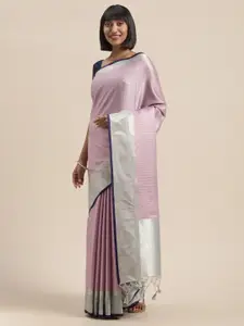MIMOSA Lavender & Silver-Toned Woven Design Banarasi Saree
