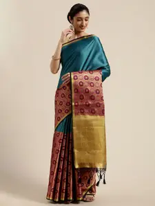 MIMOSA Blue & Red Woven Design Banarasi Saree