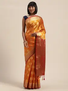 MIMOSA Yellow & Gold-Toned Woven Design Mysore Silk Saree