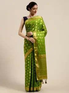 MIMOSA Green & Gold-Toned Woven Design Mysore Silk Saree