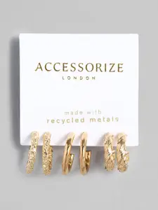 Accessorize Set of 3 Gold-Toned Geometric Half Hoop Earrings