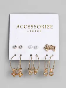 Accessorize London Set of 6 Butterfly Floral Hoop & Stud Earrings