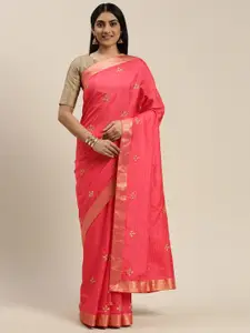 Indian Women Peach-Coloured Embroidered Saree