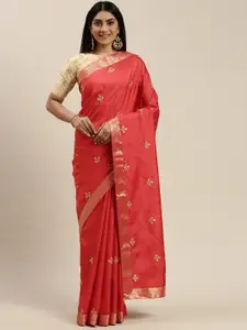 Indian Women Red & Gold-Toned Silk Blend Embellished Saree