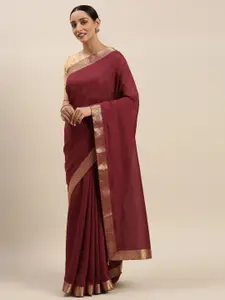 Indian Women Maroon Solid Silk Blend Designer Saree