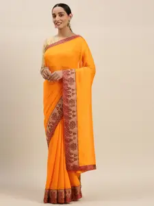 Indian Women Mustard Yellow Solid Silk Blend Designer Saree