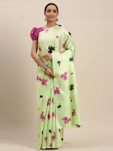 Mitera Green & Pink Printed Art Silk Saree