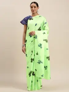 Mitera Fluorescent Green & Black Art Silk Printed Saree