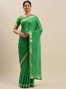 Mitera Green & Gold-Toned Solid Saree
