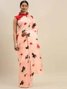Mitera Peach-Coloured & Red Art Silk Printed Saree