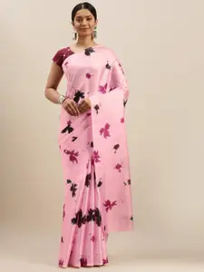Mitera Pink & Black Art Silk Printed Saree