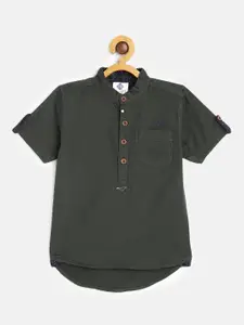 TONYBOY Boys Green Regular Fit Solid Pure Cotton Casual Shirt