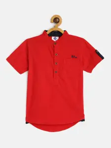 TONYBOY Boys Red Regular Fit Solid Pure Cotton Casual Shirt