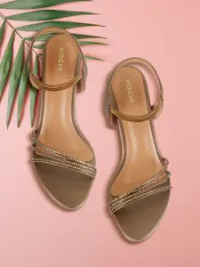 Mochi Women Gold-Toned Embellished Kitten Heels