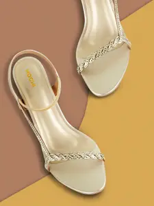 Mochi Women Gold-Toned Embellished Kitten Heels