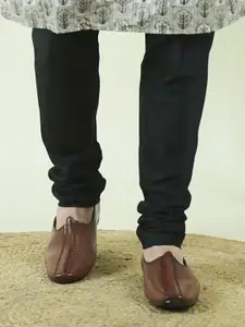 Fausto Men Brown Textured Mojaris