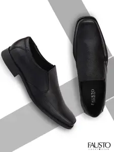 FAUSTO Men Black Solid Plus Size Genuine Leather Formal Slip-Ons