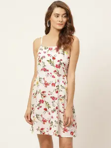 WISSTLER Women White & Pink Floral Printed A-Line Dress