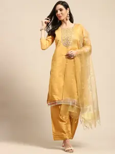 Rajnandini Yellow & Golden Yoke Design Semi-Stitched Dress Material