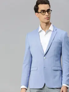 Louis Philippe Sport Men Blue Slim Fit Self-Design Single-Breasted Blazer