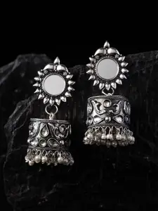 PANASH Silver-Toned Contemporary Jhumkas