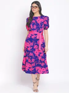 Oxolloxo Women Navy Blue Printed A-Line Dress
