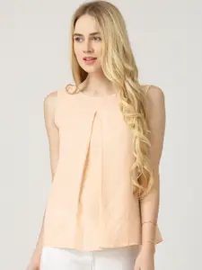 Marie Claire Peach-Coloured Georgette Pleated Textured Top