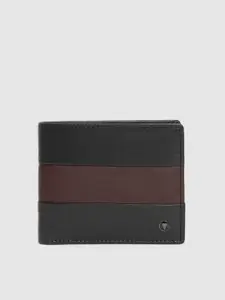 Van Heusen Men Brown Striped Leather Two Fold Wallet