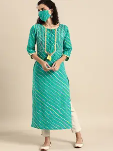 Varanga Women Turquoise Blue Leheriya Printed Straight Kurta