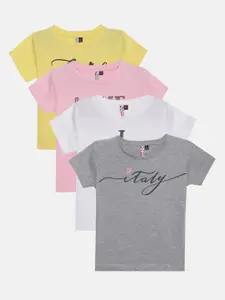 Actuel Girls Pack of 4 Printed Round Neck Cotton T-shirts