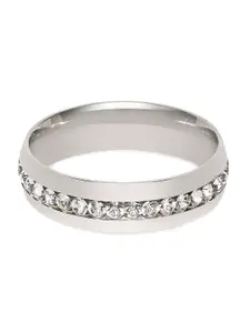 OOMPH Men Silver-Toned White CZ-Studded Handcrafted Finger Ring