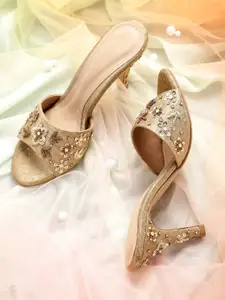 House of Pataudi Gold-Toned & Silver-Toned Embellished Handcrafted Slim Heels