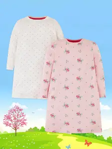 mothercare Pack Of 2 Girls Pink & White Pure Cotton Printed Nightdress