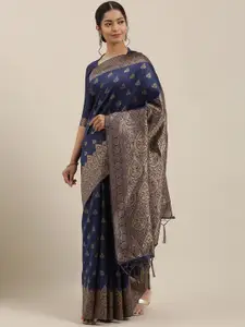 Saree mall Navy Blue & Golden Silk Blend Woven Design Banarasi Saree