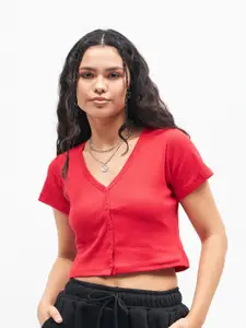 Sassafras Red Pure Cotton Fitted Crop Top