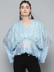 SASSAFRAS Blue & White Striped Kimono Sleeves A-line Top