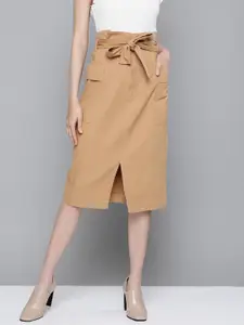 SASSAFRAS Beige Pure Cotton Straight Skirt With Belt