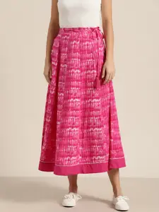 Shae by SASSAFRAS Women Pink & Off-White Liva Shibori Print Flared Maxi Skirt