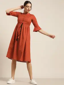 Shae by SASSAFRAS Women Rust Striped A-Line Dress
