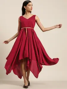 Shae by SASSAFRAS Women Maroon Solid Asymmetric Maxi Dress