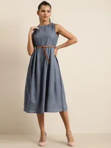 Shae by SASSAFRAS Women Blue Solid A-Line Dress