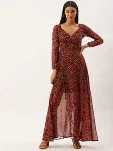 Berrylush Women Black & Red  Printed Maxi Dress