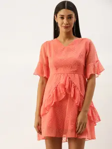 Berrylush Women Peach-Coloured Self Design A-Line Dress