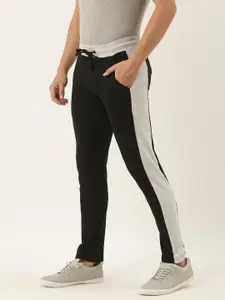 ARISE Men Black Side Stripe Detailed Straight Fit Pure Cotton Track Pants