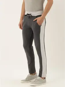 ARISE Men Grey Melange Side Stripe Detailed Straight Fit Pure Cotton Track Pants