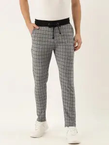 ARISE ARISE Men Black & Grey Checked Straight Fit Pure Cotton Track Pants