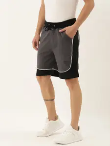 ARISE Men Charcoal Grey Solid Regular Fit Regular Shorts with Colorblocking Panel Detail