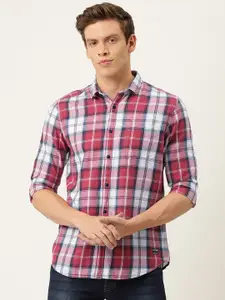 Flying Machine Men Red & White Slim Fit Checked Casual Shirt