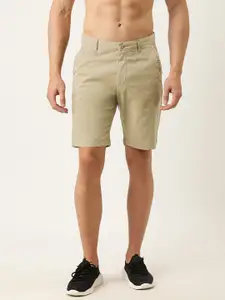 Flying Machine Men Cream-Coloured Solid Regular Fit Chino Shorts